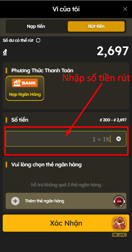 Nhập số tiền muốn rút